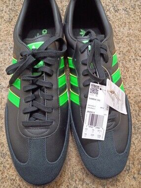 adidas Samba OG Black with Bright Green Stripes Size 16 Brand New